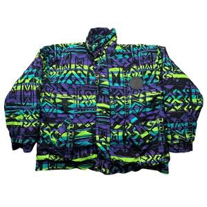 Vintage 90s Vuarnet France Geometric Ski Jacket Mens Small Green Blue Purple
